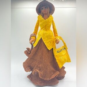 Colombian Handcrafted Folk Art Coconut Fiber Collectible Doll w/ Hat & Umbrella